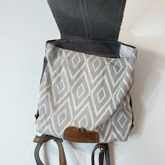 Myra Bag Recycled Calf Hair Backpack‎ Cotton Leather Gray Brown main image 4